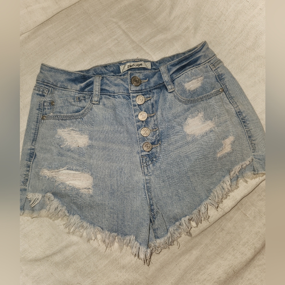 Denim Blue Distressed Women Shorts